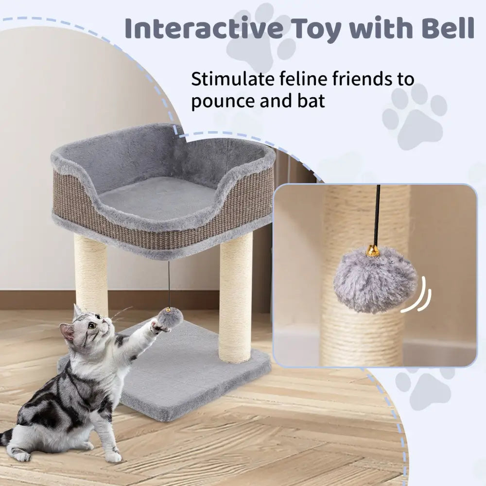 Small Cat Tree for Indoor Cats Kitty Tower with Comfy Plush Perch Sisal Scratching Posts-Gray - Gray - Cat Trees Condos