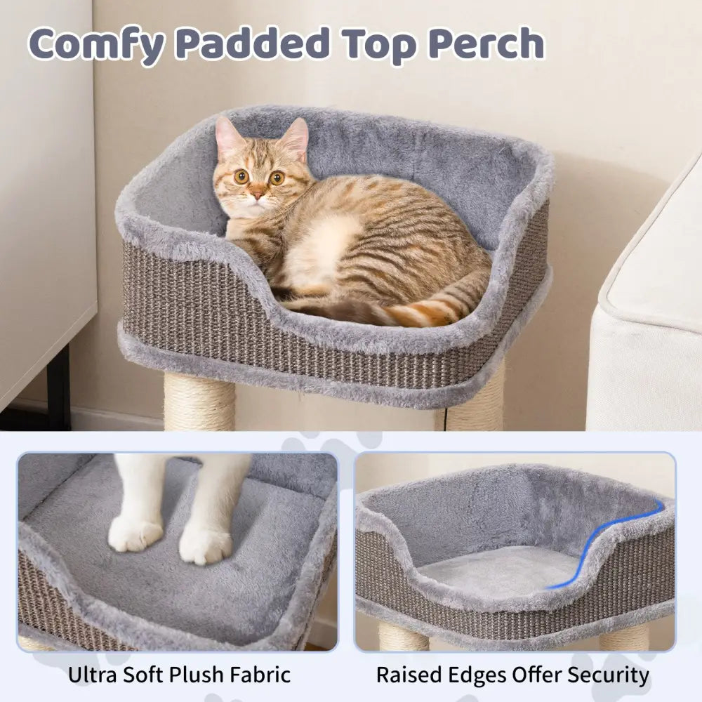 Small Cat Tree for Indoor Cats Kitty Tower with Comfy Plush Perch Sisal Scratching Posts-Gray - Gray - Cat Trees Condos