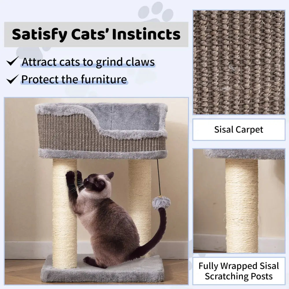 Small Cat Tree for Indoor Cats Kitty Tower with Comfy Plush Perch Sisal Scratching Posts-Gray - Gray - Cat Trees Condos
