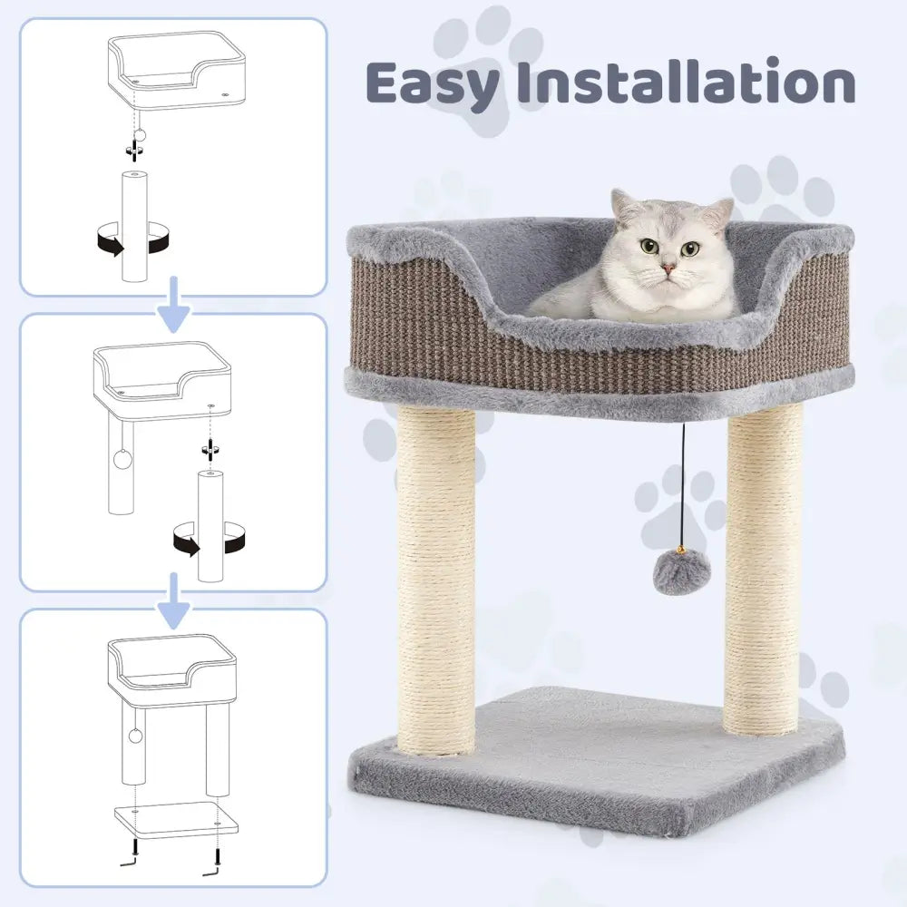 Small Cat Tree for Indoor Cats Kitty Tower with Comfy Plush Perch Sisal Scratching Posts-Gray - Gray - Cat Trees Condos