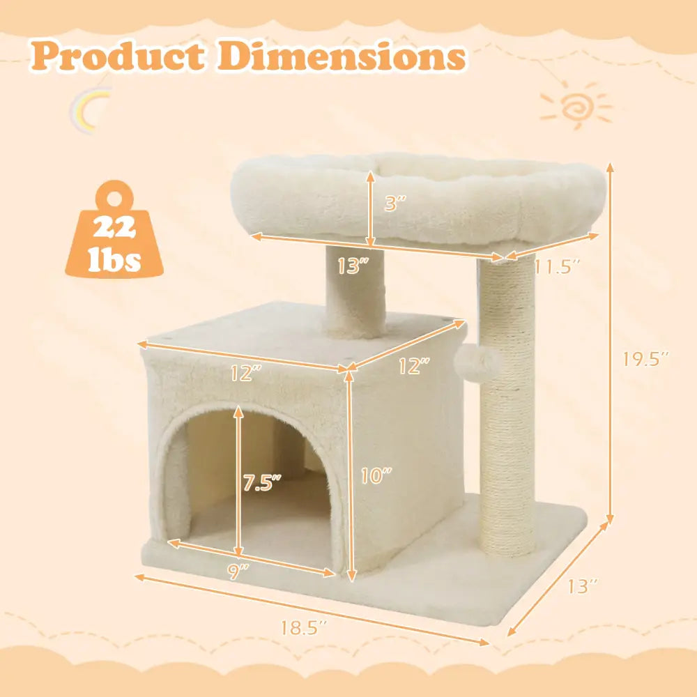 Small Cat Tree with Large Padded Plush Perch for Indoor Cats-Beige - Beige - Cat Trees Condos & Scratchers