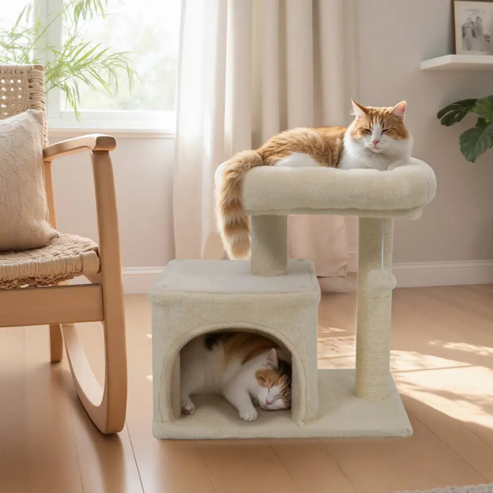 Small Cat Tree with Large Padded Plush Perch for Indoor Cats-Beige - Beige - Cat Trees Condos & Scratchers
