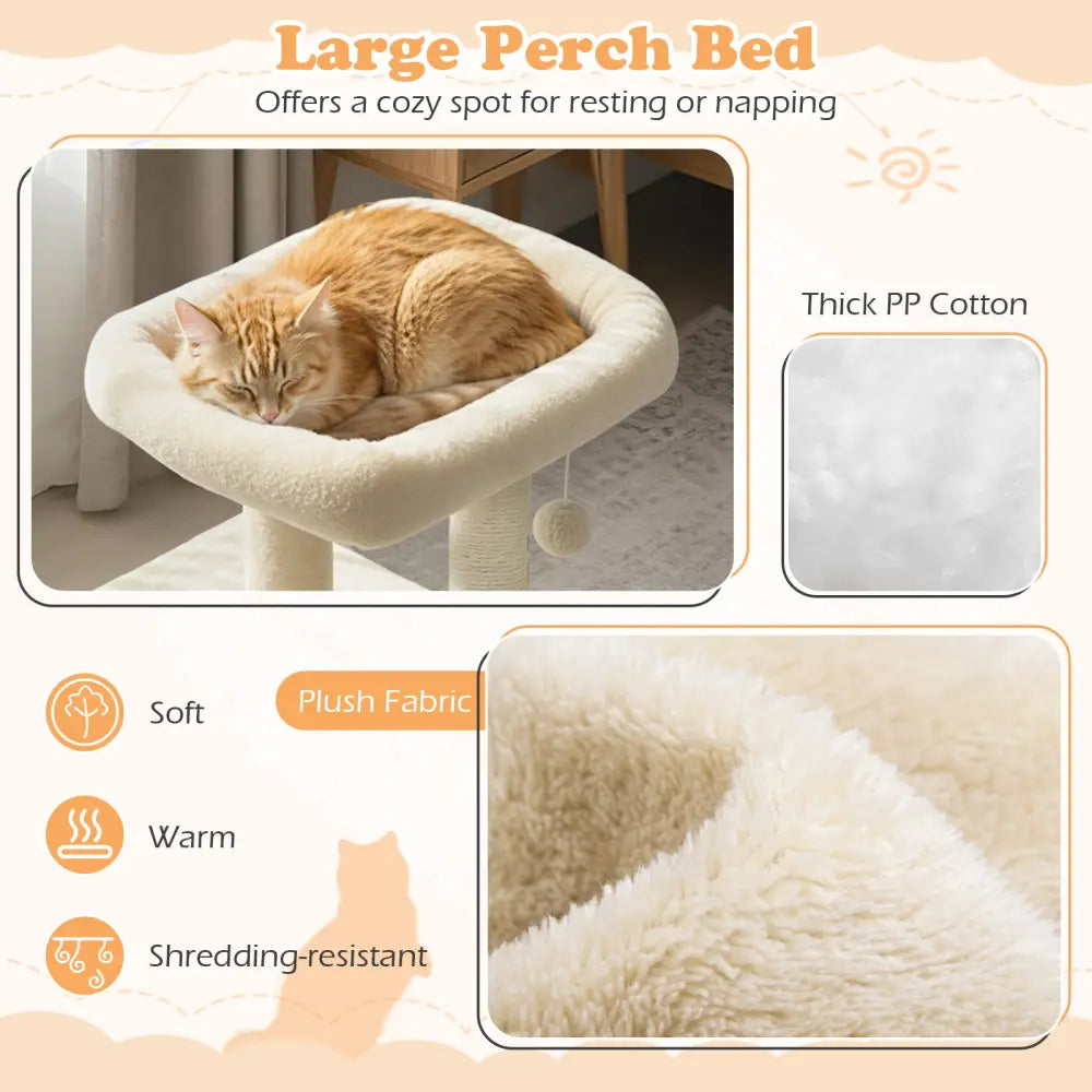 Small Cat Tree with Large Padded Plush Perch for Indoor Cats-Beige - Beige - Cat Trees Condos & Scratchers