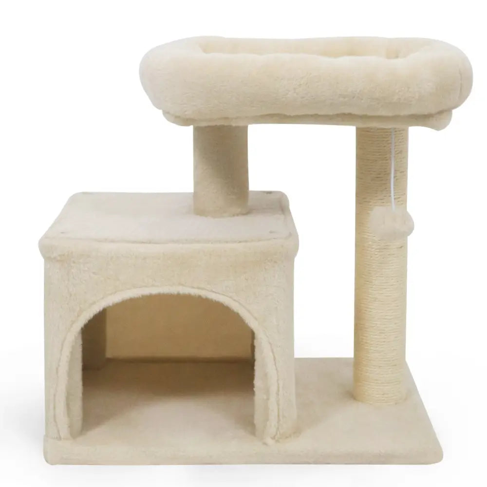 Small Cat Tree with Large Padded Plush Perch for Indoor Cats-Beige - Beige - Cat Trees Condos & Scratchers
