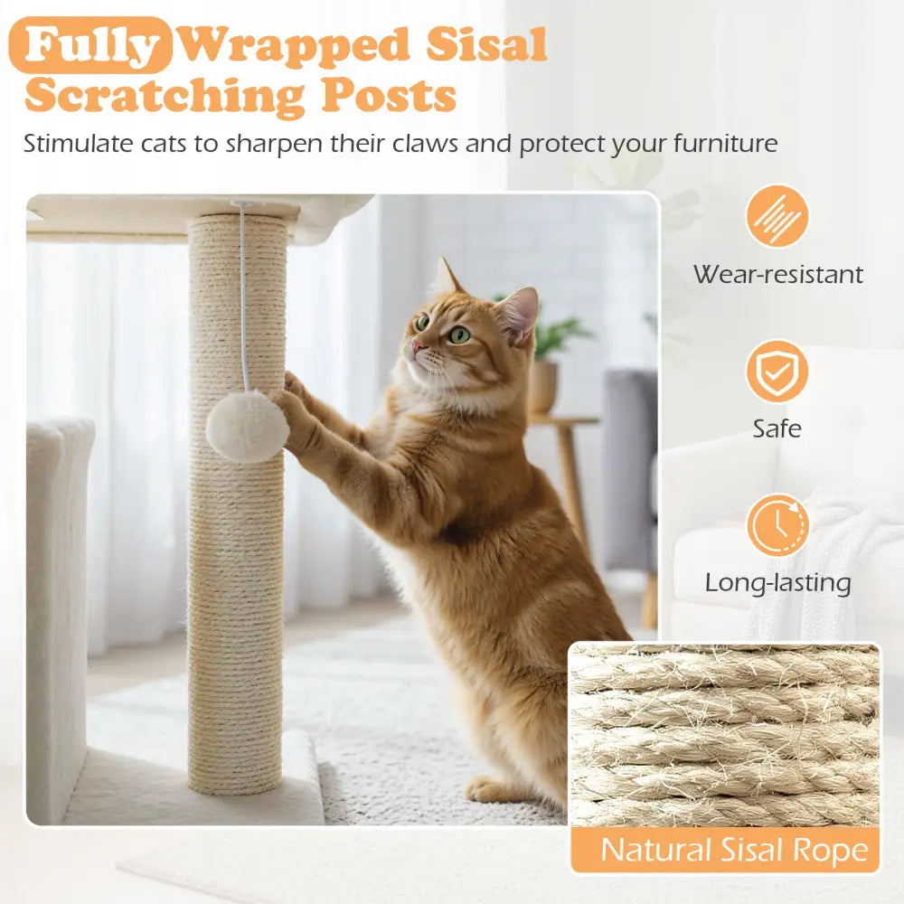 Small Cat Tree with Large Padded Plush Perch for Indoor Cats-Beige - Beige - Cat Trees Condos & Scratchers