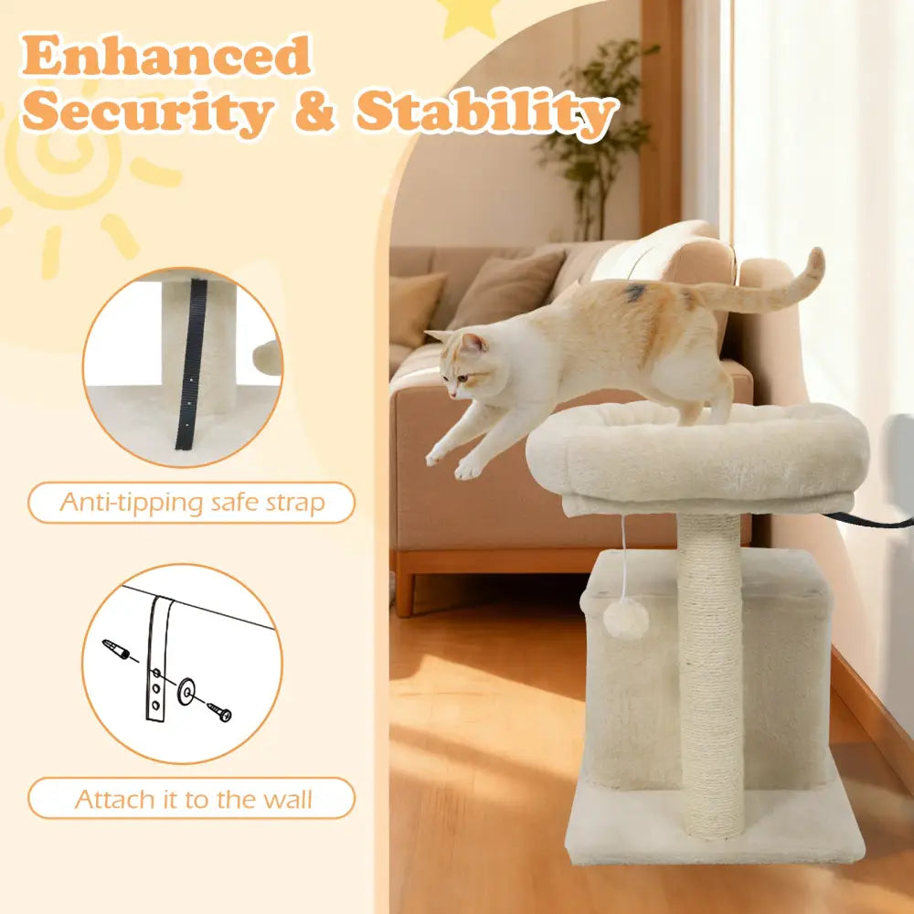 Small Cat Tree with Large Padded Plush Perch for Indoor Cats-Beige - Beige - Cat Trees Condos & Scratchers