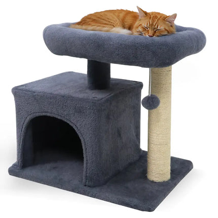 Small Cat Tree with Large Padded Plush Perch for Indoor Cats-Dark Gray - Dark Gray - Cat Trees Condos & Scratchers