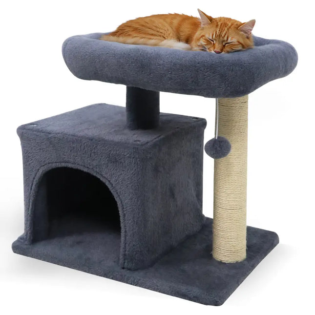 Small Cat Tree with Large Padded Plush Perch for Indoor Cats-Dark Gray - Dark Gray - Cat Trees Condos & Scratchers