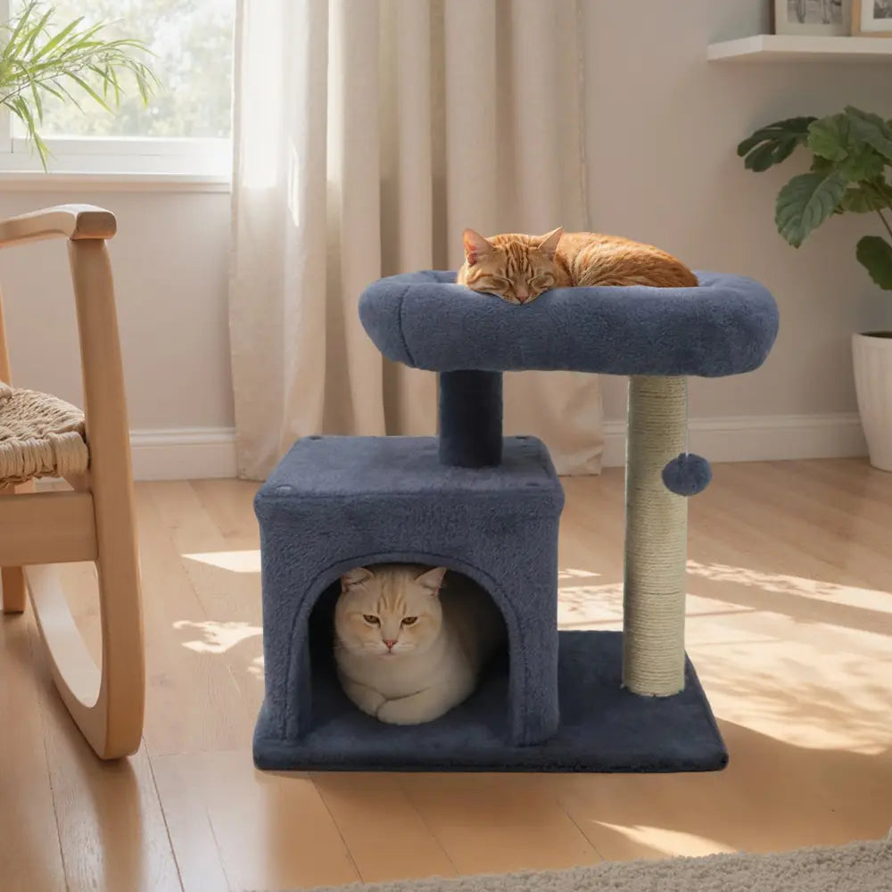 Small Cat Tree with Large Padded Plush Perch for Indoor Cats-Dark Gray - Dark Gray - Cat Trees Condos & Scratchers