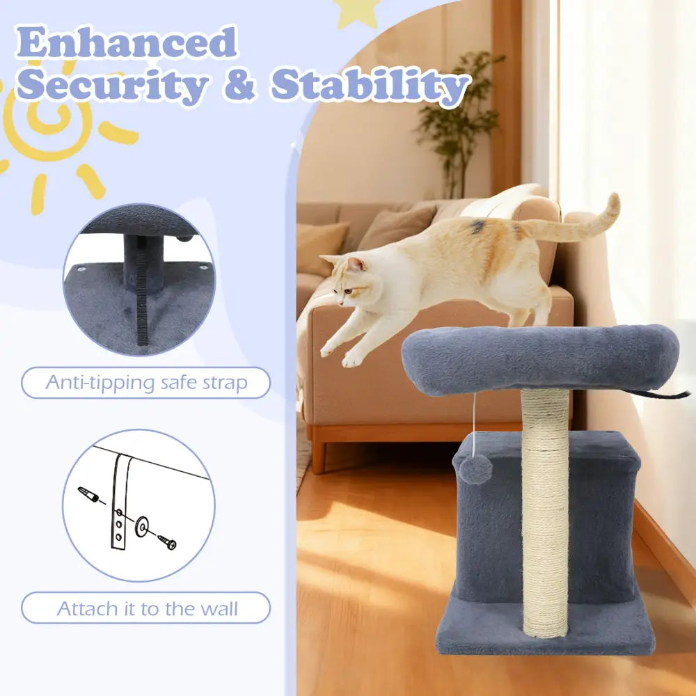 Small Cat Tree with Large Padded Plush Perch for Indoor Cats-Dark Gray - Dark Gray - Cat Trees Condos & Scratchers