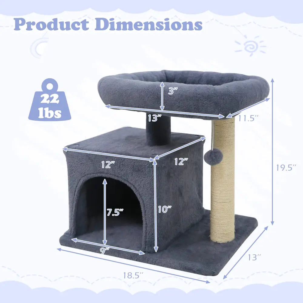 Small Cat Tree with Large Padded Plush Perch for Indoor Cats-Dark Gray - Dark Gray - Cat Trees Condos & Scratchers