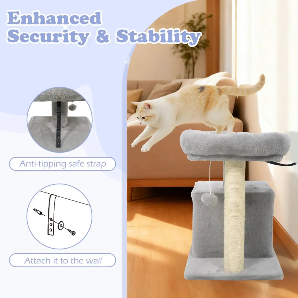 Small Cat Tree with Large Padded Plush Perch for Indoor Cats-Light Gray - Light Gray - Cat Trees Condos & Scratchers