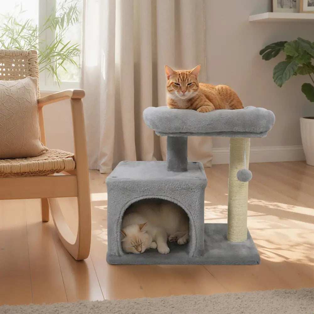 Small Cat Tree with Large Padded Plush Perch for Indoor Cats-Light Gray - Light Gray - Cat Trees Condos & Scratchers