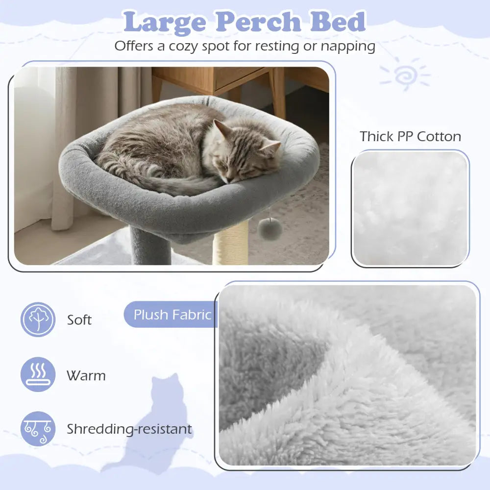 Small Cat Tree with Large Padded Plush Perch for Indoor Cats-Light Gray - Light Gray - Cat Trees Condos & Scratchers