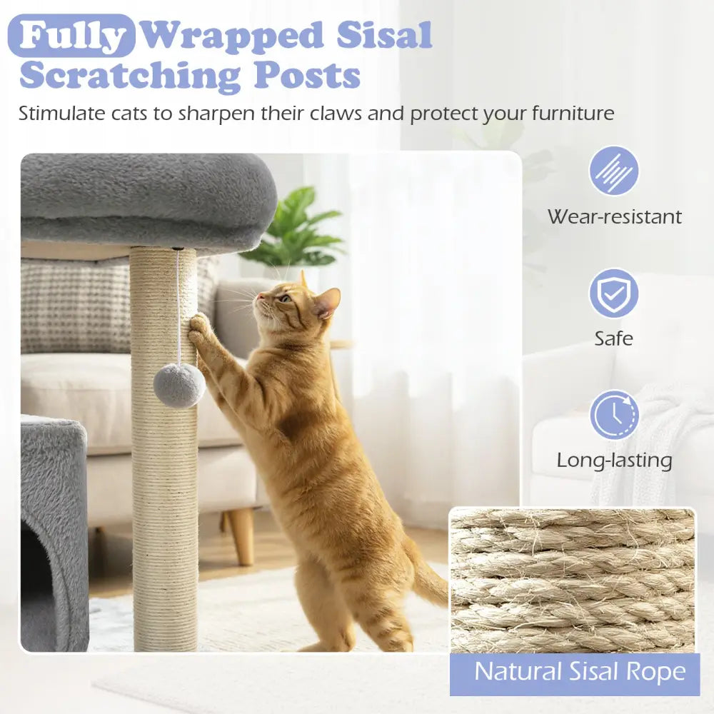 Small Cat Tree with Large Padded Plush Perch for Indoor Cats-Light Gray - Light Gray - Cat Trees Condos & Scratchers