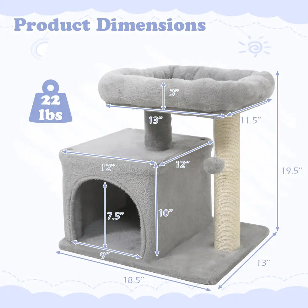 Small Cat Tree with Large Padded Plush Perch for Indoor Cats-Light Gray - Light Gray - Cat Trees Condos & Scratchers