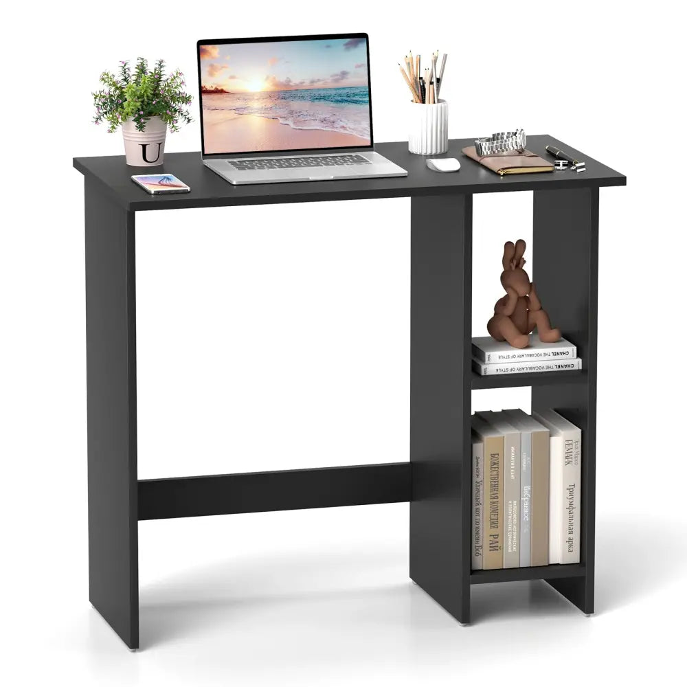 Small Computer Desk with Storage and Adjustable Shelf-Black - Black - Writing Desks