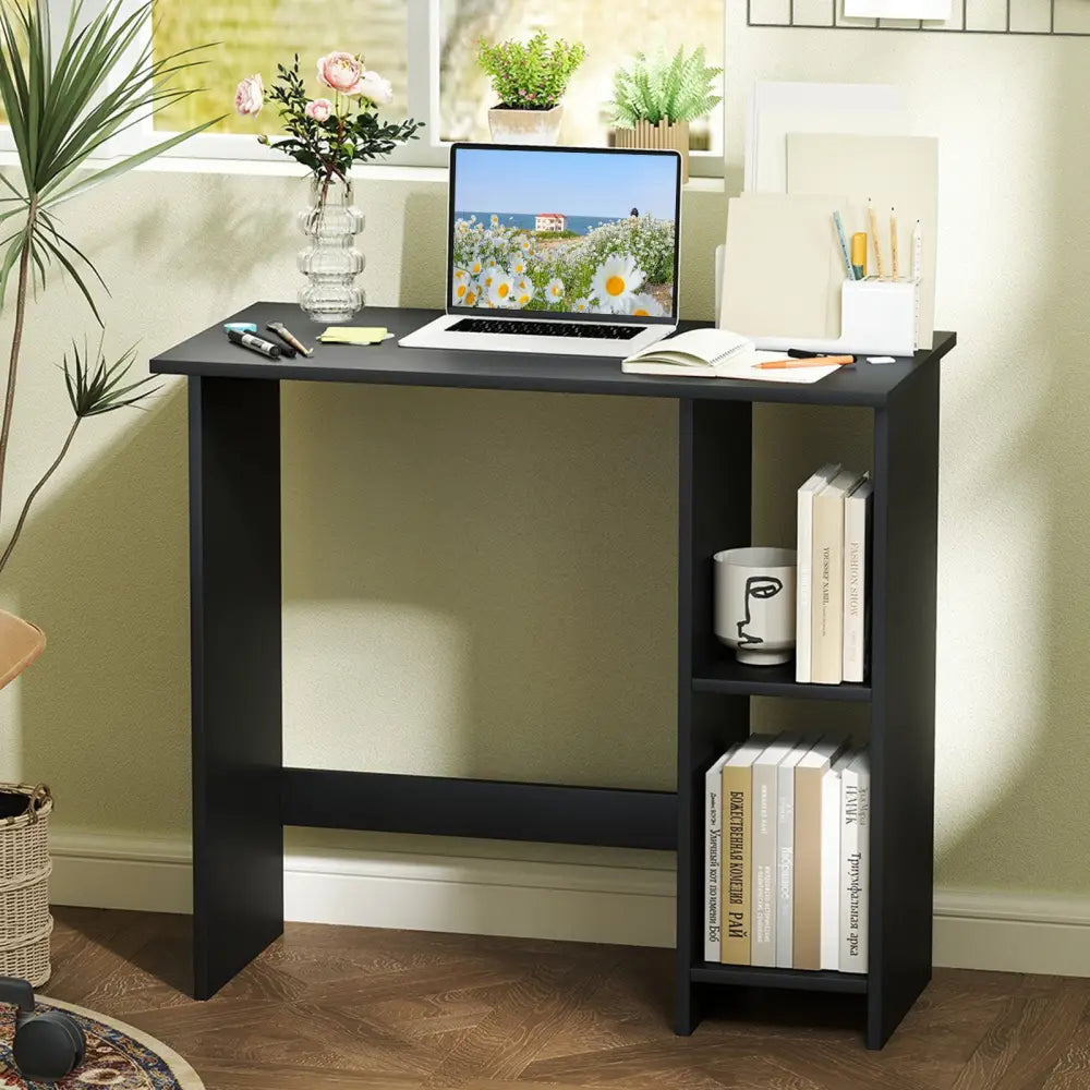 Small Computer Desk with Storage and Adjustable Shelf-Black - Black - Writing Desks
