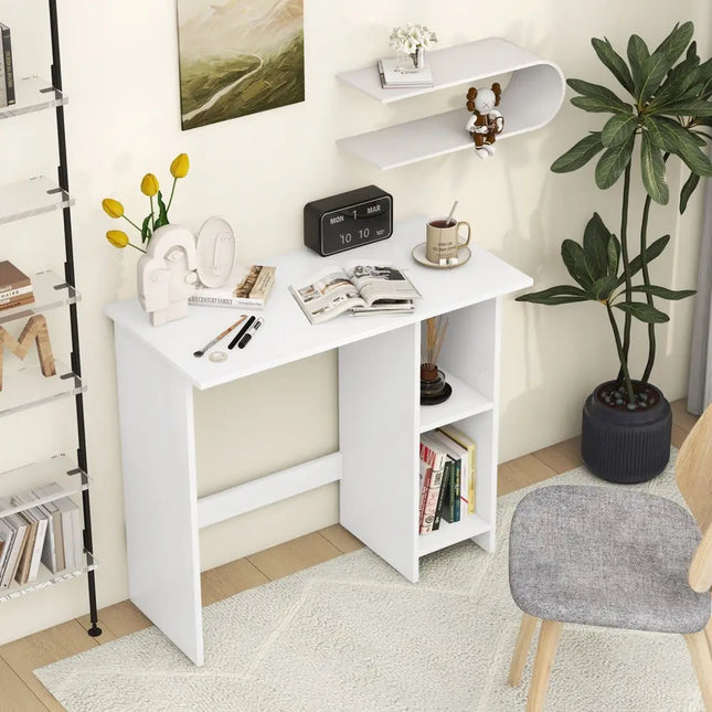 Small Computer Desk with Storage and Adjustable Shelf-White - White - Writing Desks
