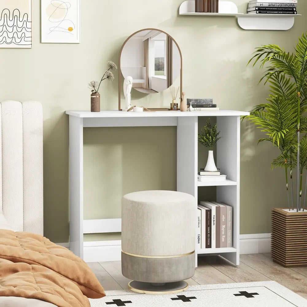 Small Computer Desk with Storage and Adjustable Shelf-White - White - Writing Desks