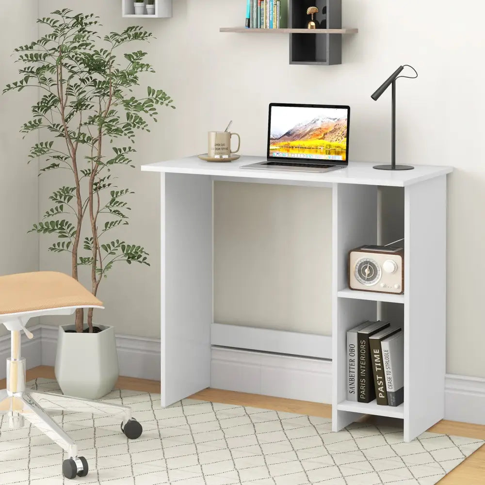 Small Computer Desk with Storage and Adjustable Shelf-White - White - Writing Desks