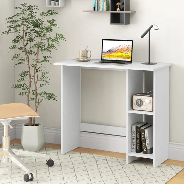 Small Computer Desk with Storage and Adjustable Shelf-White - White - Writing Desks
