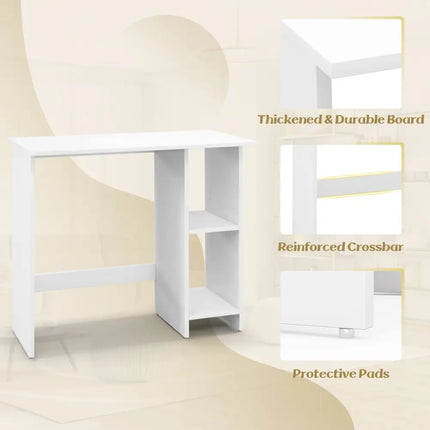 Small Computer Desk with Storage and Adjustable Shelf-White - White - Writing Desks