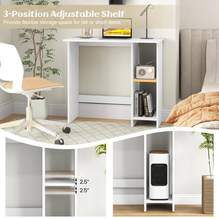 Small Computer Desk with Storage and Adjustable Shelf-White - White - Writing Desks