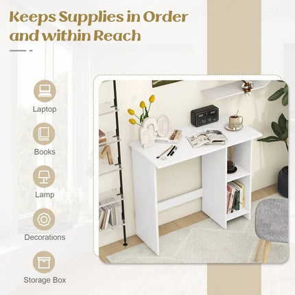 Small Computer Desk with Storage and Adjustable Shelf-White - White - Writing Desks