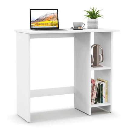 Small Computer Desk with Storage and Adjustable Shelf-White - White - Writing Desks