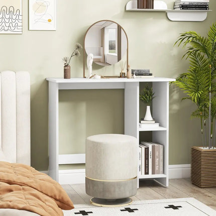 Small Computer Desk with Storage and Adjustable Shelf-White - White - Writing Desks