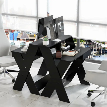 Small Computer Desk with Storage Drawer-Black - Black - Writing Desks