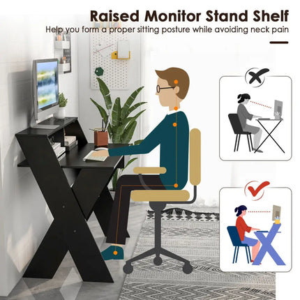 Small Computer Desk with Storage Drawer-Black - Black - Writing Desks