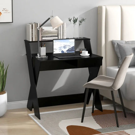 Small Computer Desk with Storage Drawer-Black - Black - Writing Desks