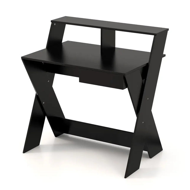 Small Computer Desk with Storage Drawer-Black - Black - Writing Desks