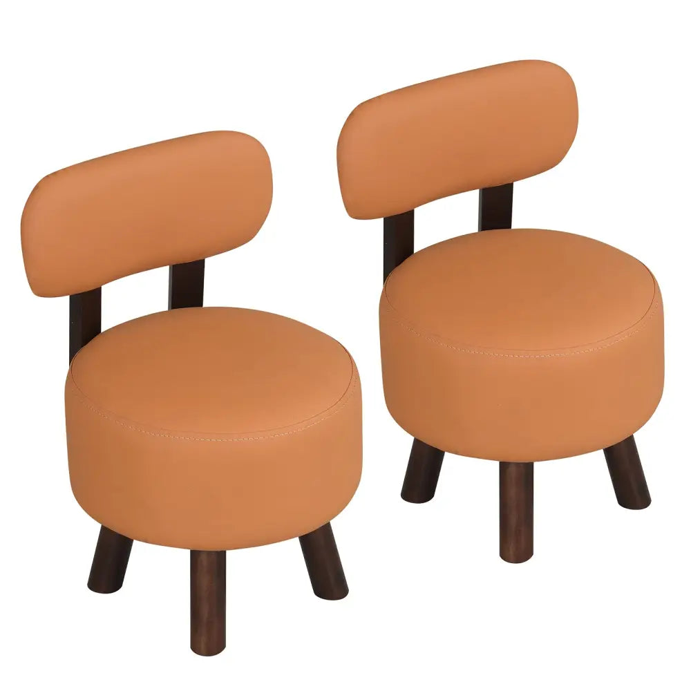 Small Footrest Stools Set of 2 Round Ottoman with Backrest-Orange - Orange - Ottomans