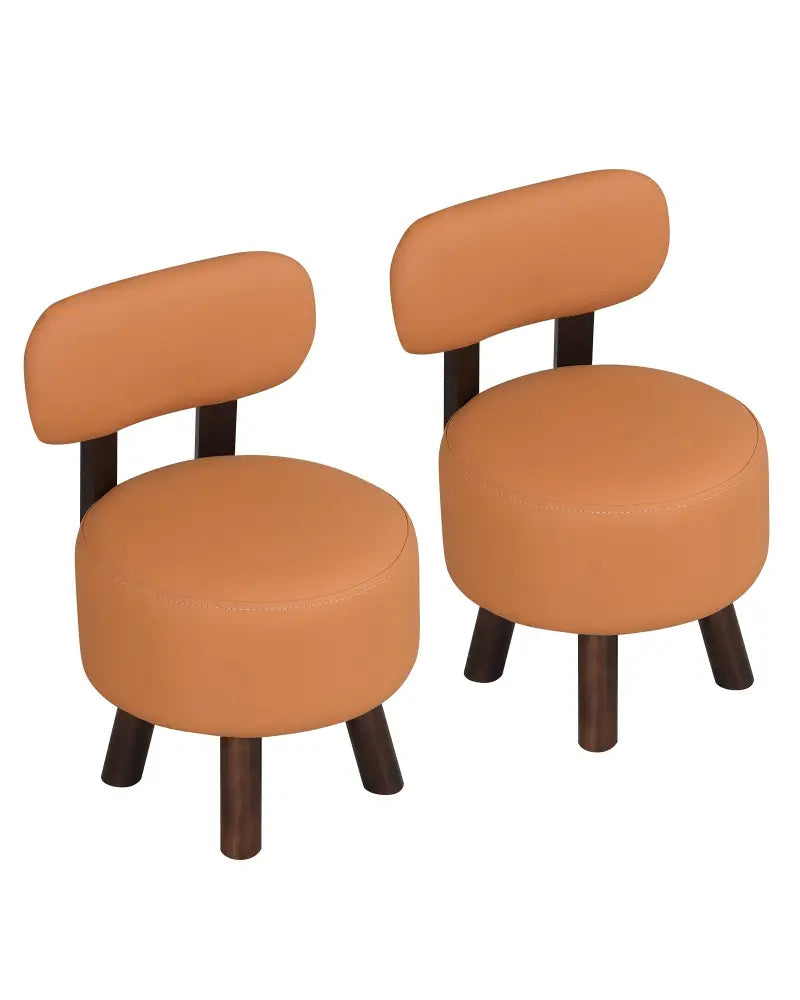 Small Footrest Stools Set of 2 Round Ottoman with Backrest-Orange - Orange - Ottomans