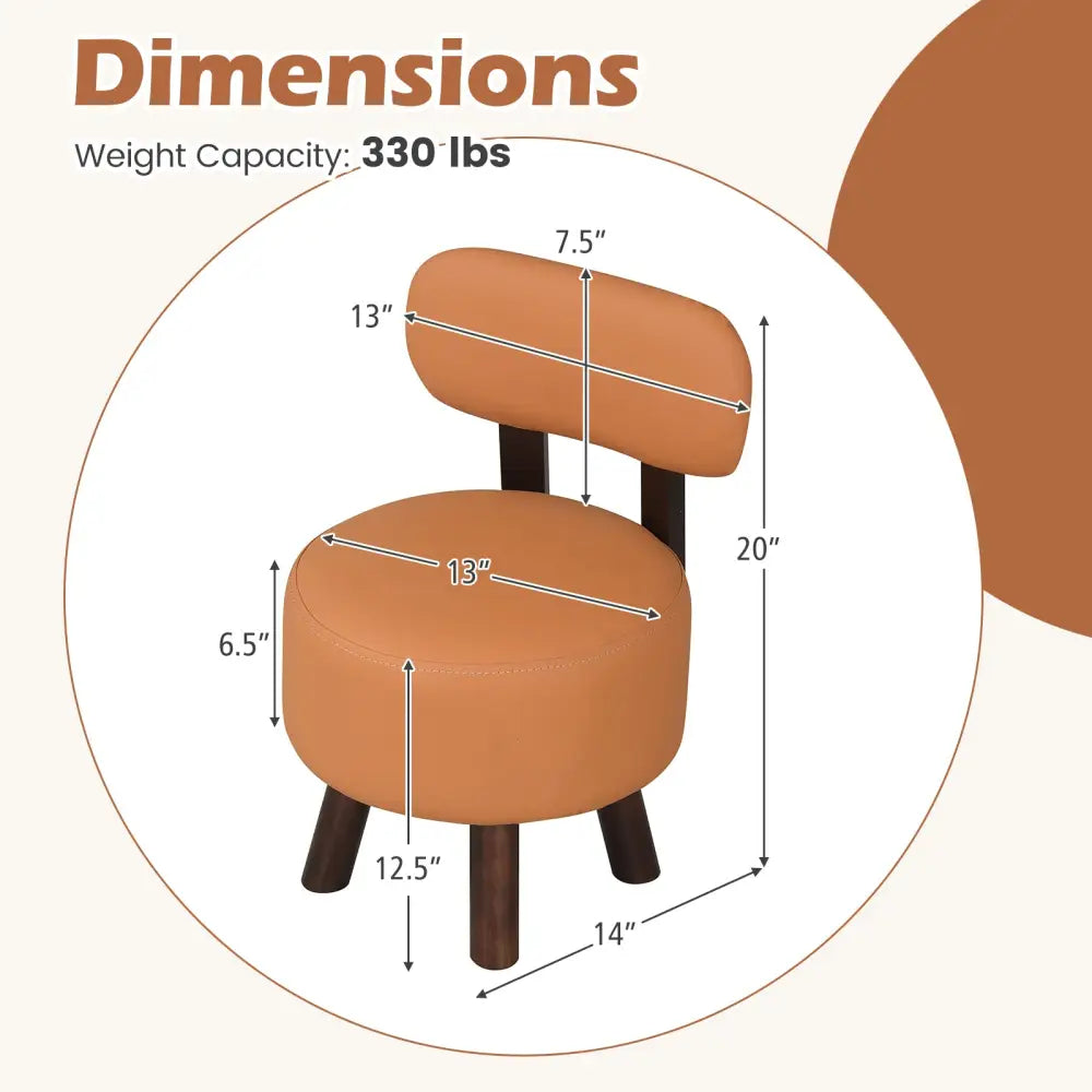Small Footrest Stools Set of 2 Round Ottoman with Backrest-Orange - Orange - Ottomans