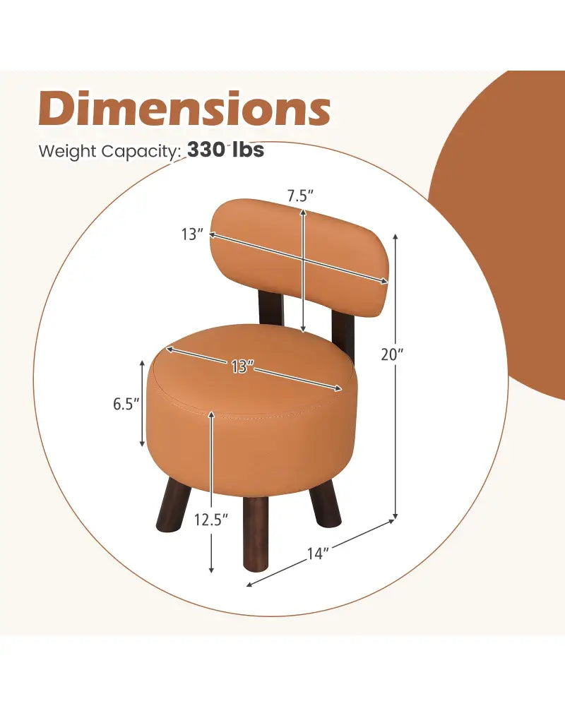 Small Footrest Stools Set of 2 Round Ottoman with Backrest-Orange - Orange - Ottomans