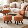 Small Footrest Stools Set of 2 Round Ottoman with Backrest-Orange - Orange - Ottomans