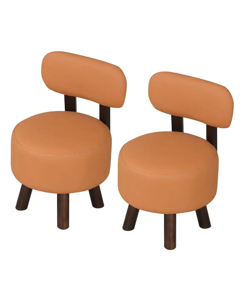 Small Footrest Stools Set of 2 Round Ottoman with Backrest-Orange - Orange - Ottomans