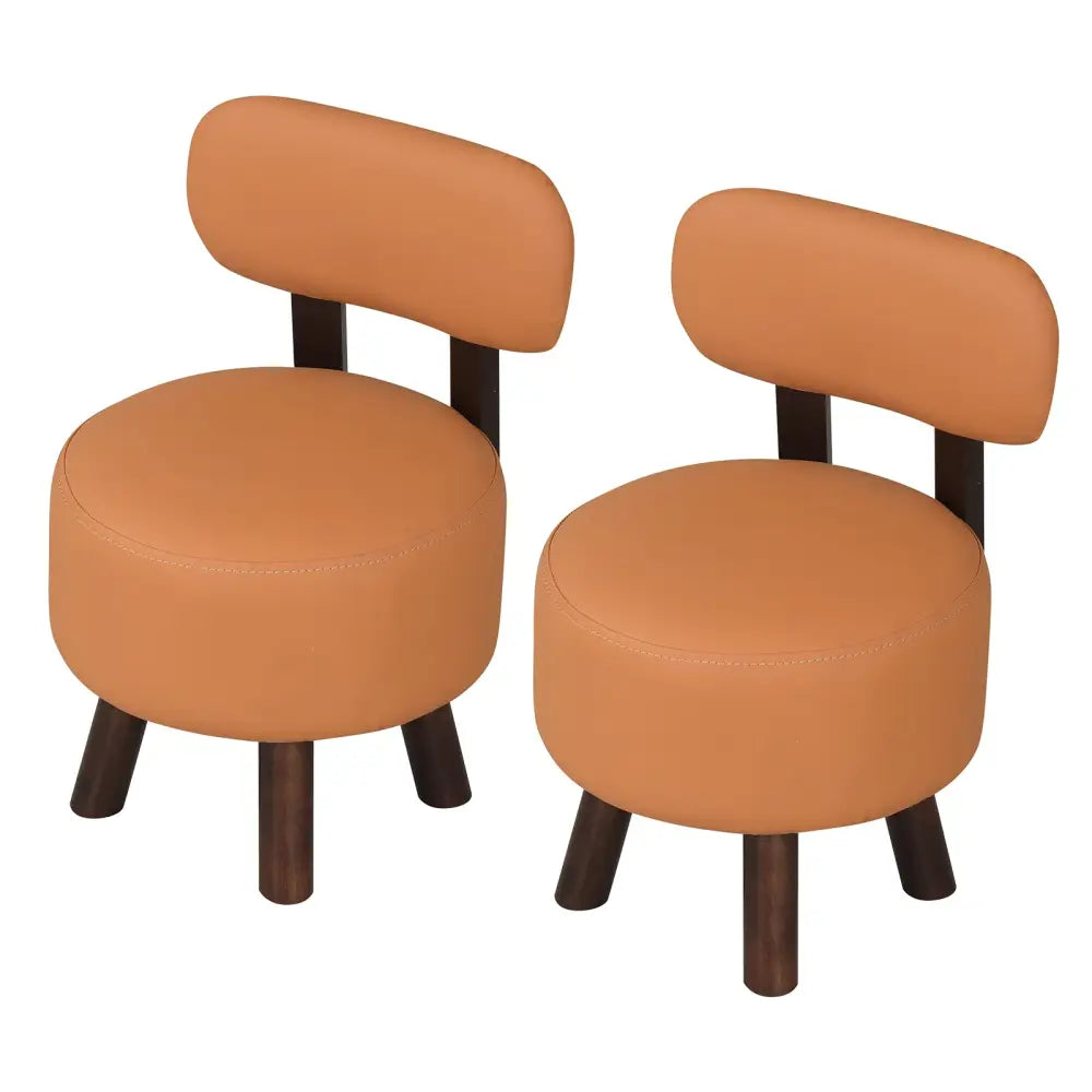 Small Footrest Stools Set of 2 Round Ottoman with Backrest-Orange - Orange - Ottomans