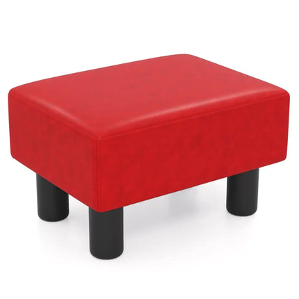 Small PU Leather Rectangular Seat Ottoman Footstool-Red - Red - Ottomans