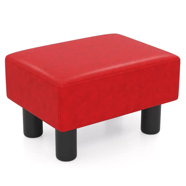 Small PU Leather Rectangular Seat Ottoman Footstool-Red - Red - Ottomans