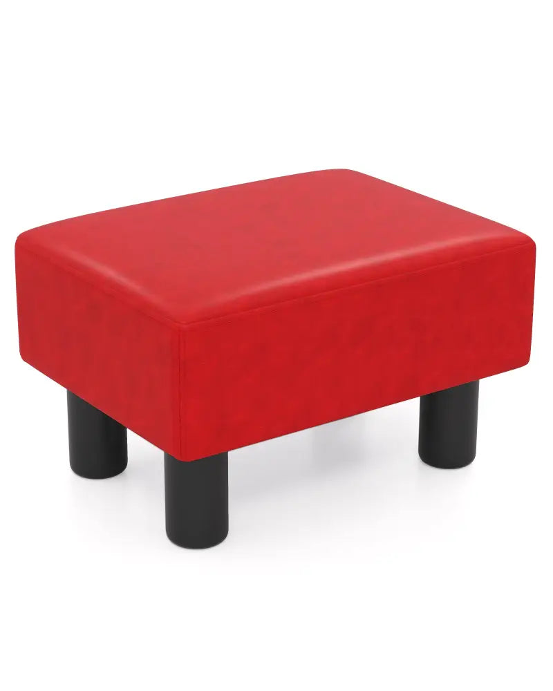 Small PU Leather Rectangular Seat Ottoman Footstool-Red - Red - Ottomans