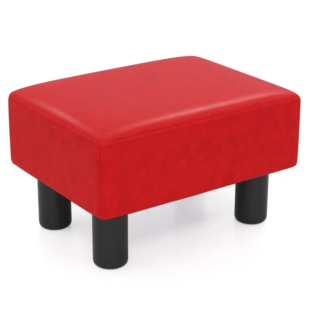 Small PU Leather Rectangular Seat Ottoman Footstool-Red - Red - Ottomans