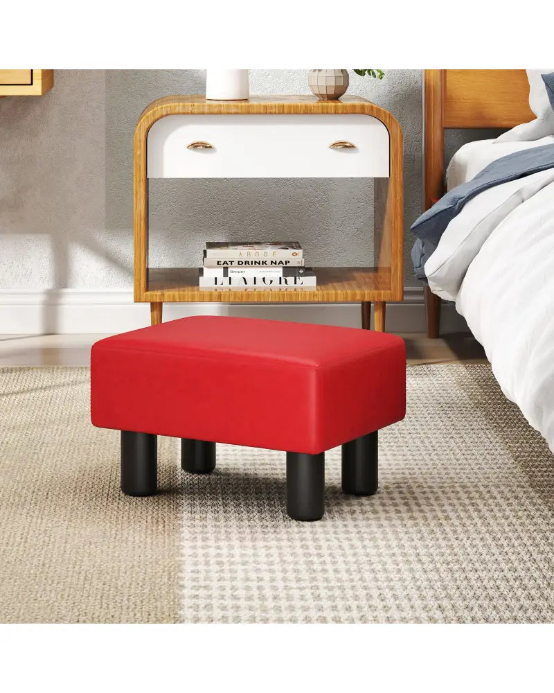 Small PU Leather Rectangular Seat Ottoman Footstool-Red - Red - Ottomans