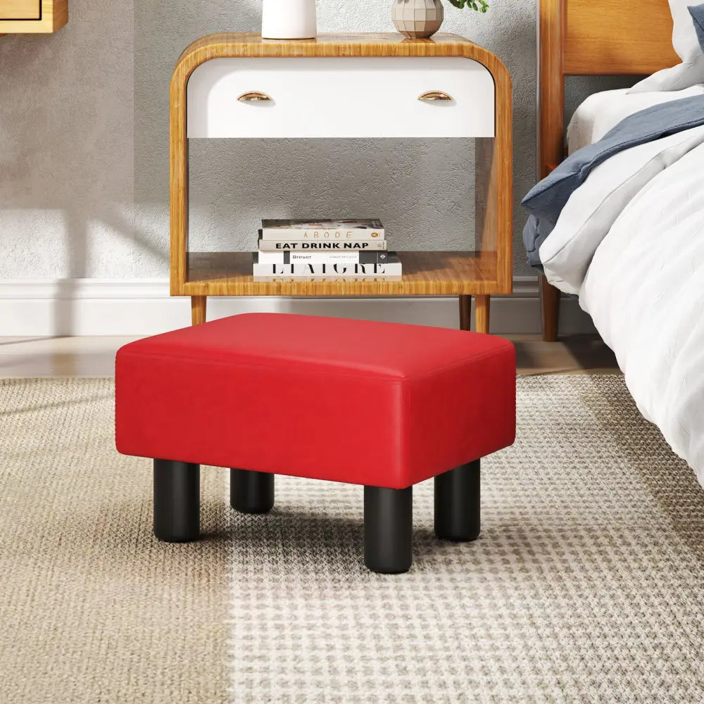 Small PU Leather Rectangular Seat Ottoman Footstool-Red - Red - Ottomans