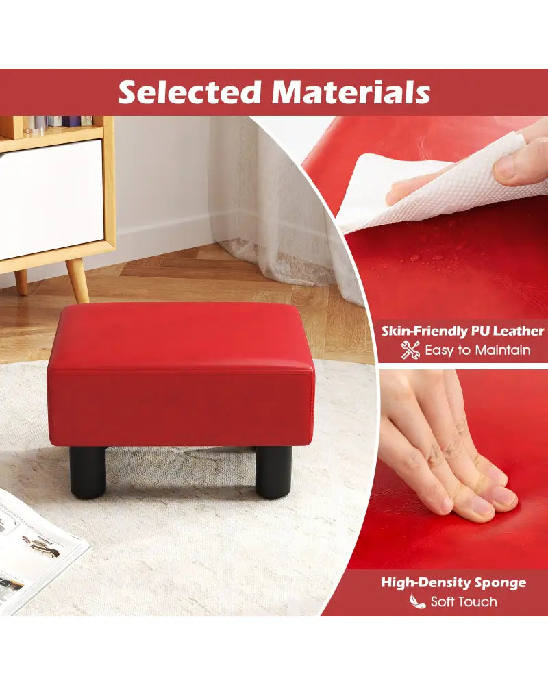Small PU Leather Rectangular Seat Ottoman Footstool-Red - Red - Ottomans