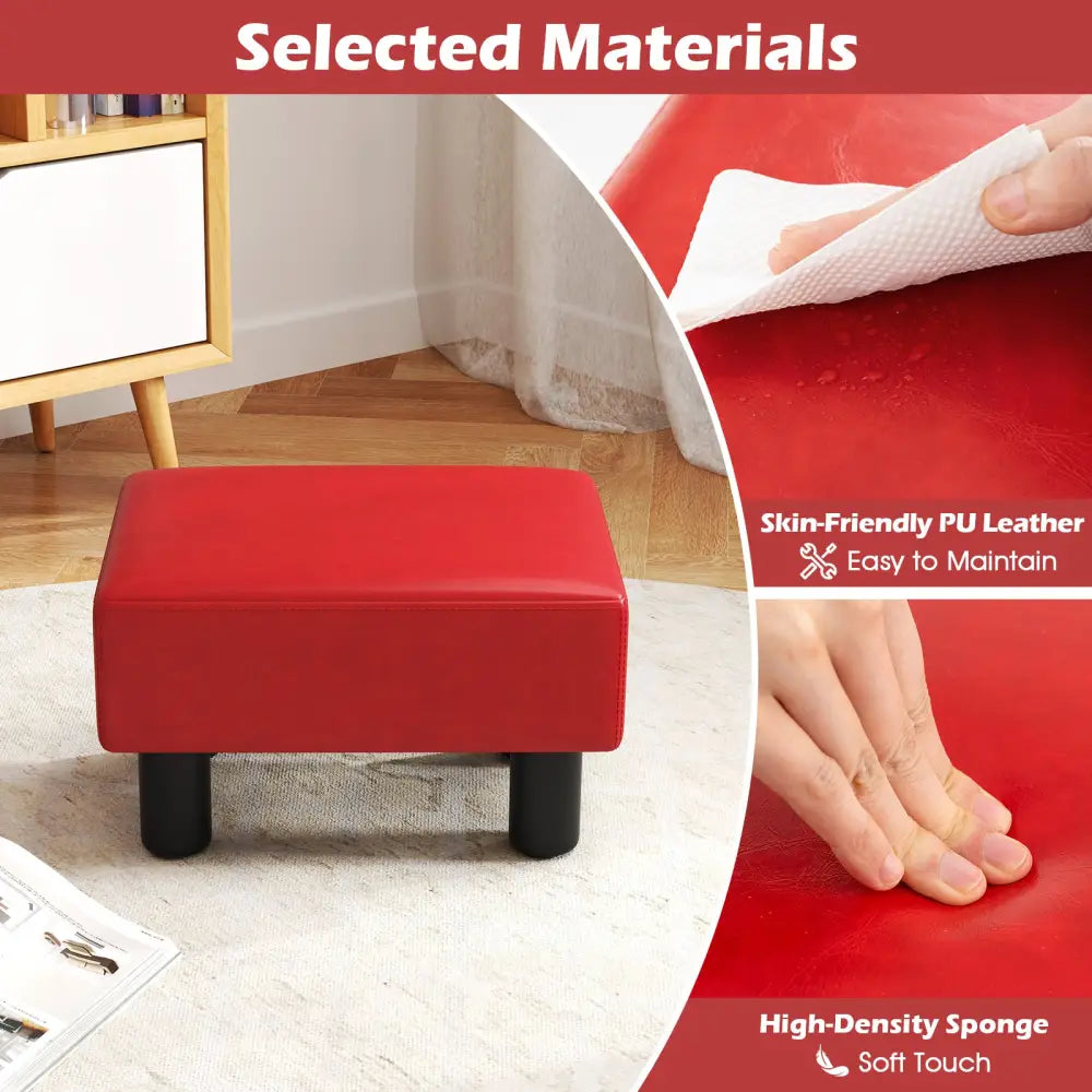 Small PU Leather Rectangular Seat Ottoman Footstool-Red - Red - Ottomans